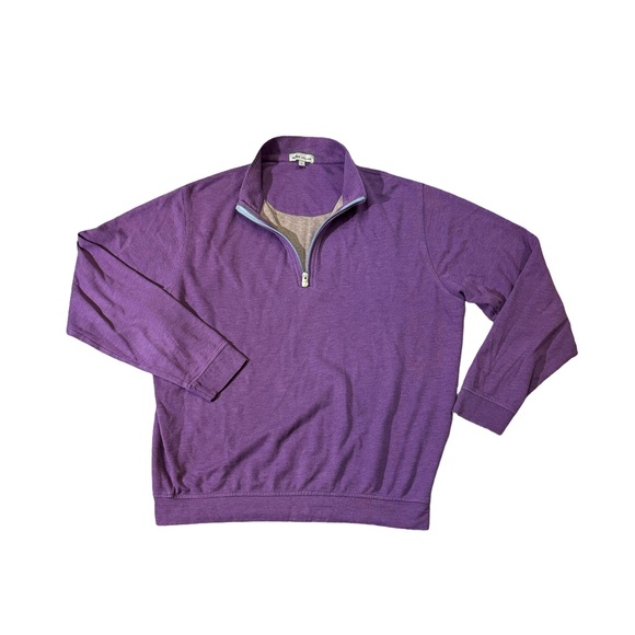 Peter Millar mens L Large purple solid cotton modal blend 1/4 zip sweater EUC - Picture 1 of 4